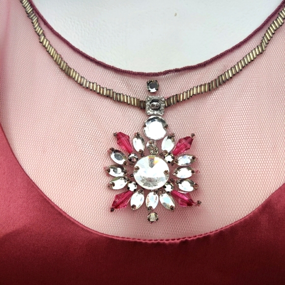 Papell Boutique Evening Dress- Pink Silk Bottom & Sheer Chest Sz 4 - Picture 6 of 10